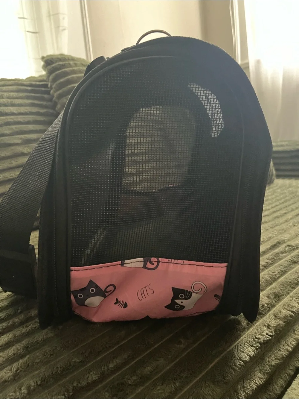 Portable Pink Cat-Print Pet Carrier Tote - Soft-Sided Travel Carrier